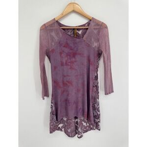 Aratta Silent Journey Tunic Top Women S Purple Tie Dye Lace Boho Paisley Hippie